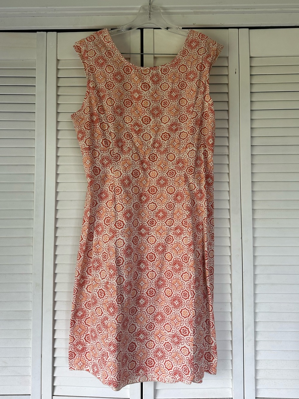 The Territory Ahead Coral and Cream Sleeveless Midi Dress
